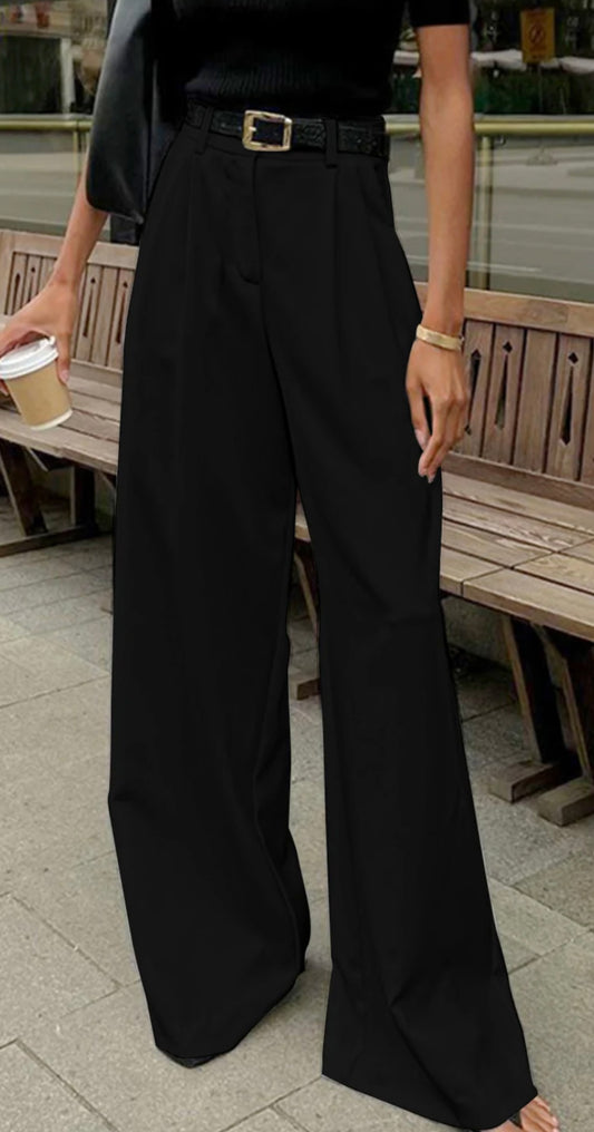 COMMENSE - Solid Wide Leg Pants Without Belt