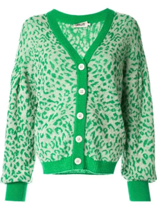 BAUM UND PFERDGARTEN - CELINE LEOPARD PRINT WOOL KNIT CARDIGAN