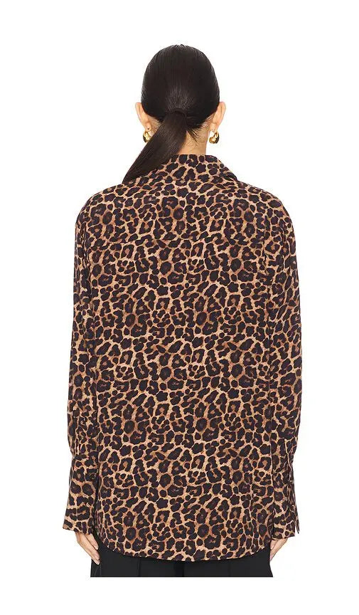 Anine Bing Leopard Print Silk Button Up Shirt