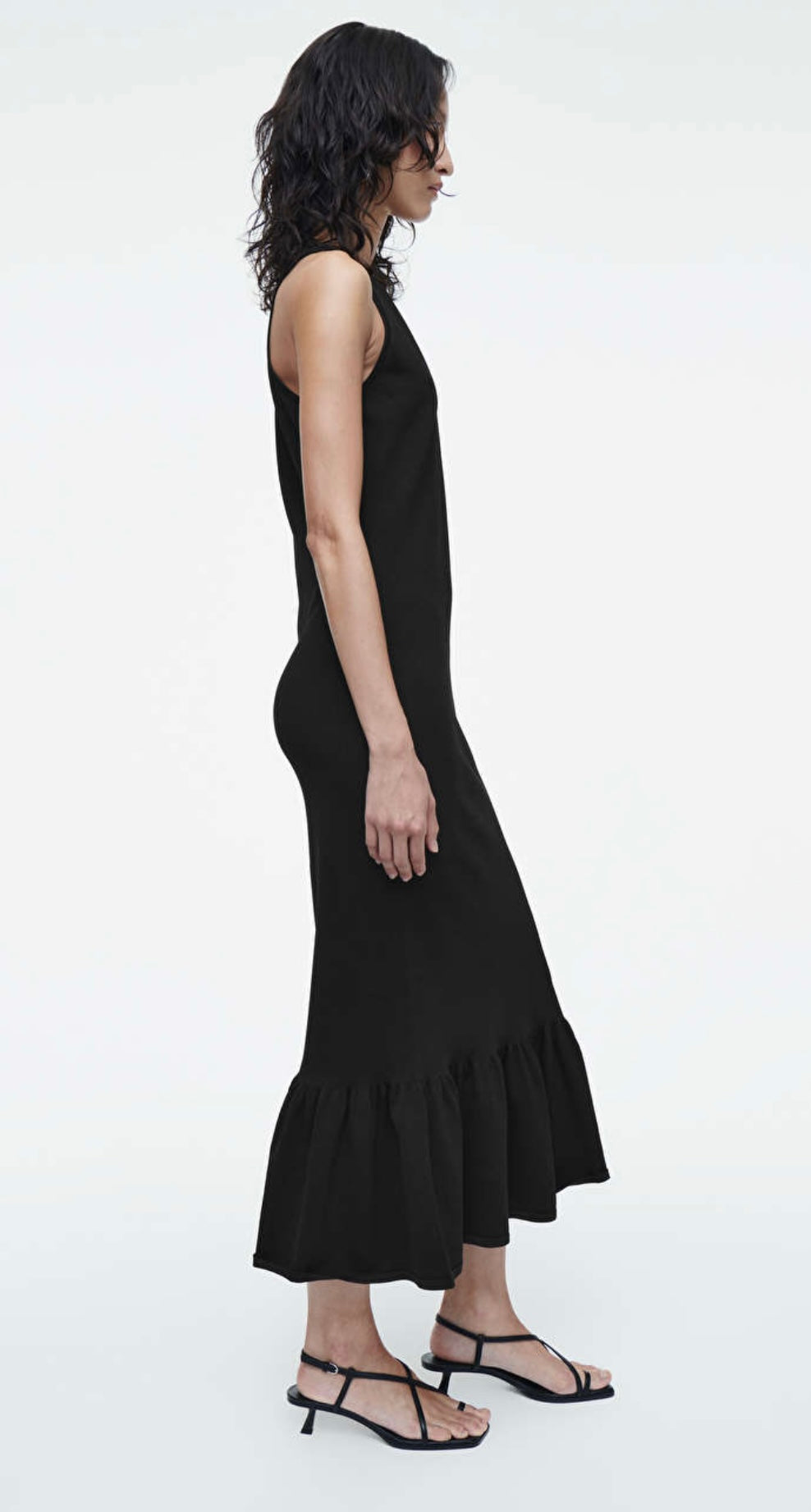 COS - KNITTED RUFFLED-HEM MIDI DRESS