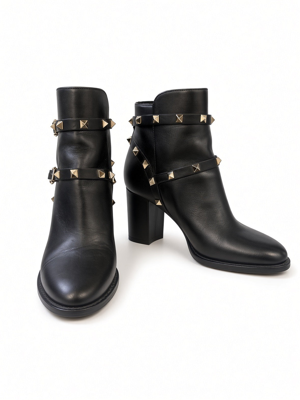 Valentino Garavani Black Rockstud Double Buckle Ankle Boots