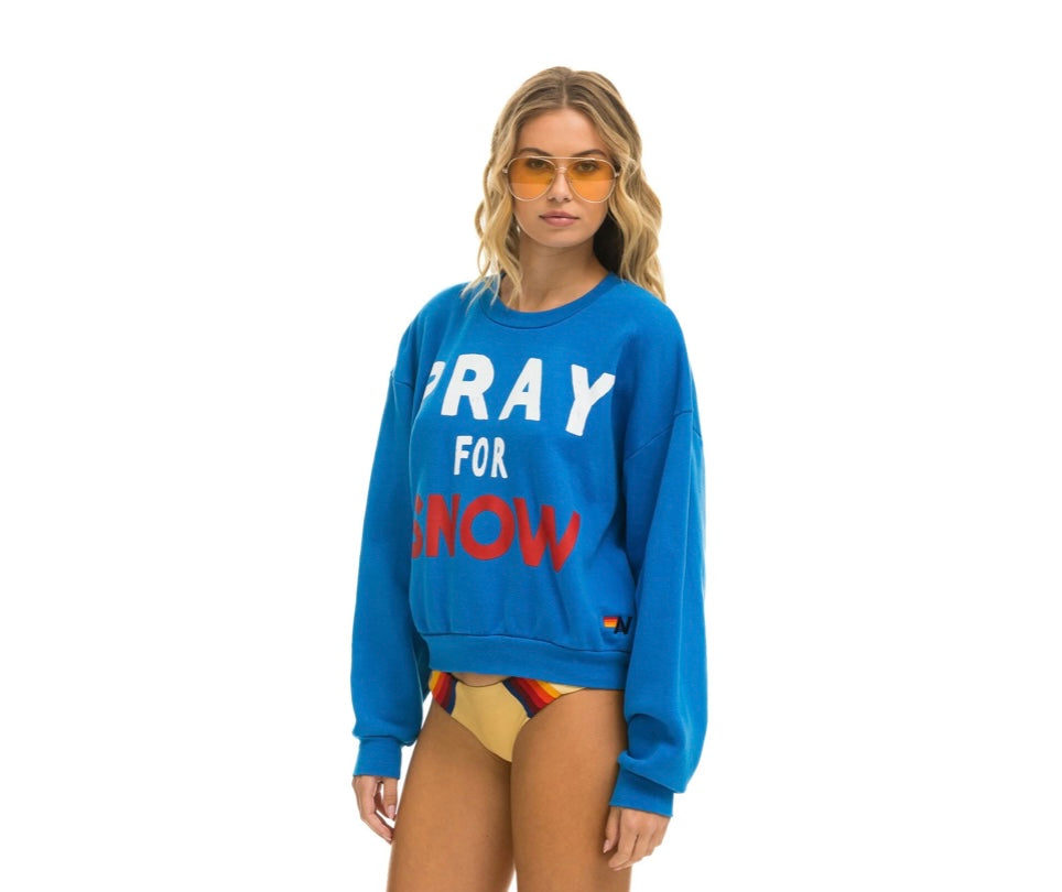 AVIATOR NATION - PRAY FOR SNOW RELAXED CREW SWEATSHIRT - OCEAN