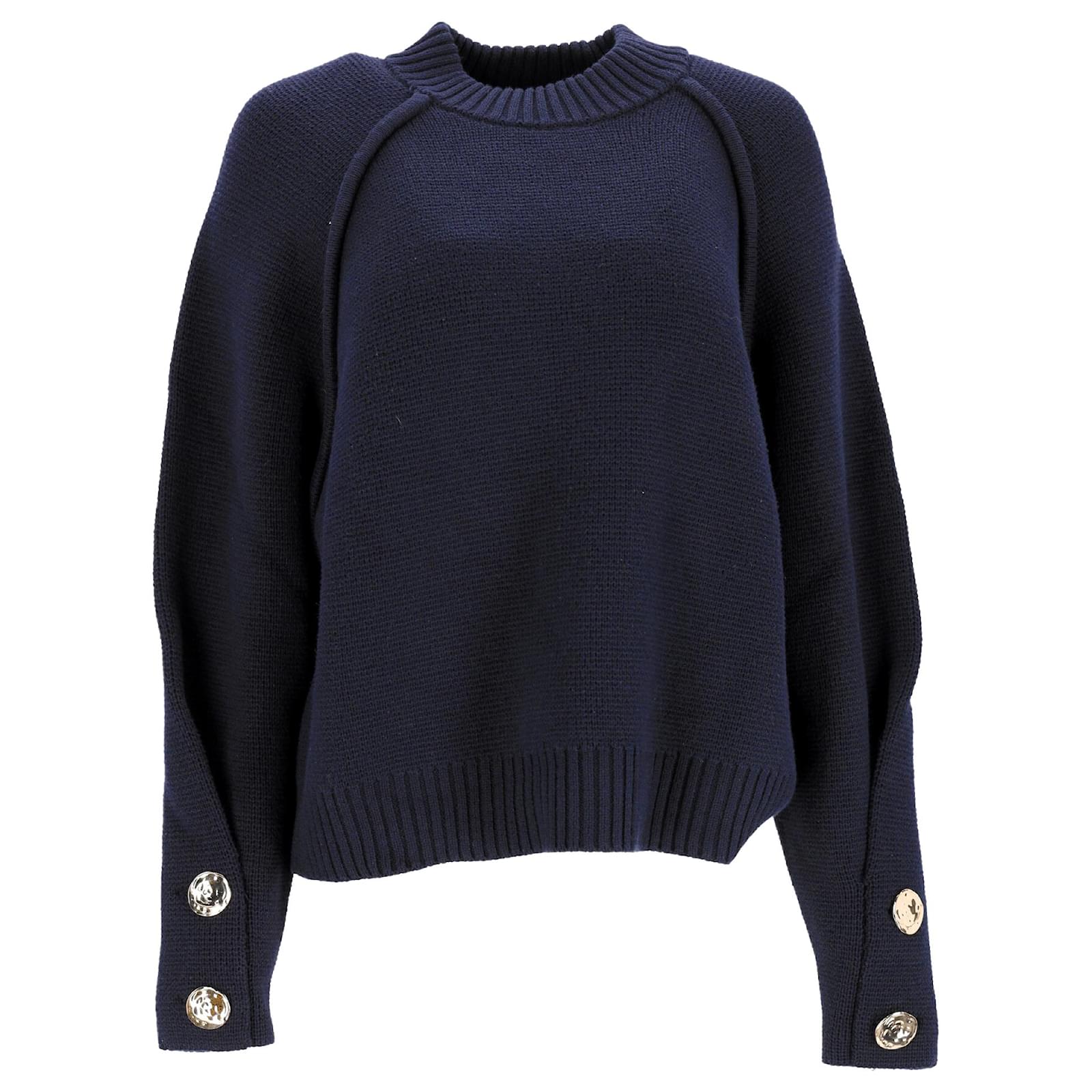 BA&SH navy knit wool cotton blend crew neck