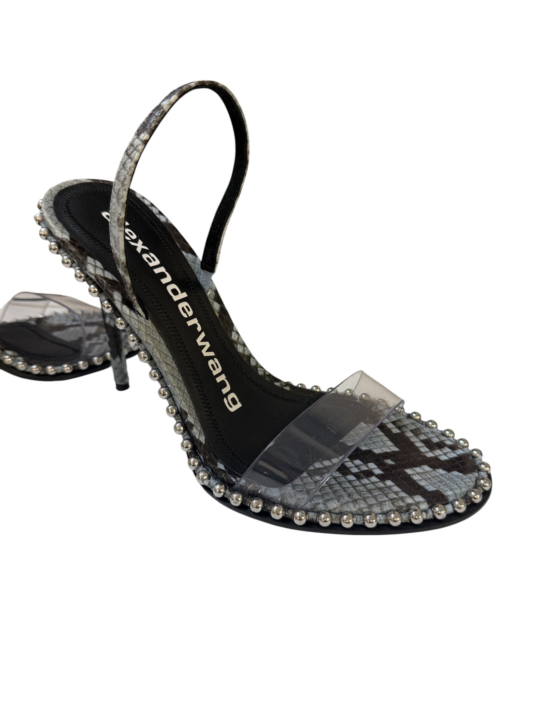 ALEXANDER WANG black/blue snake print with pvc & studs, 38