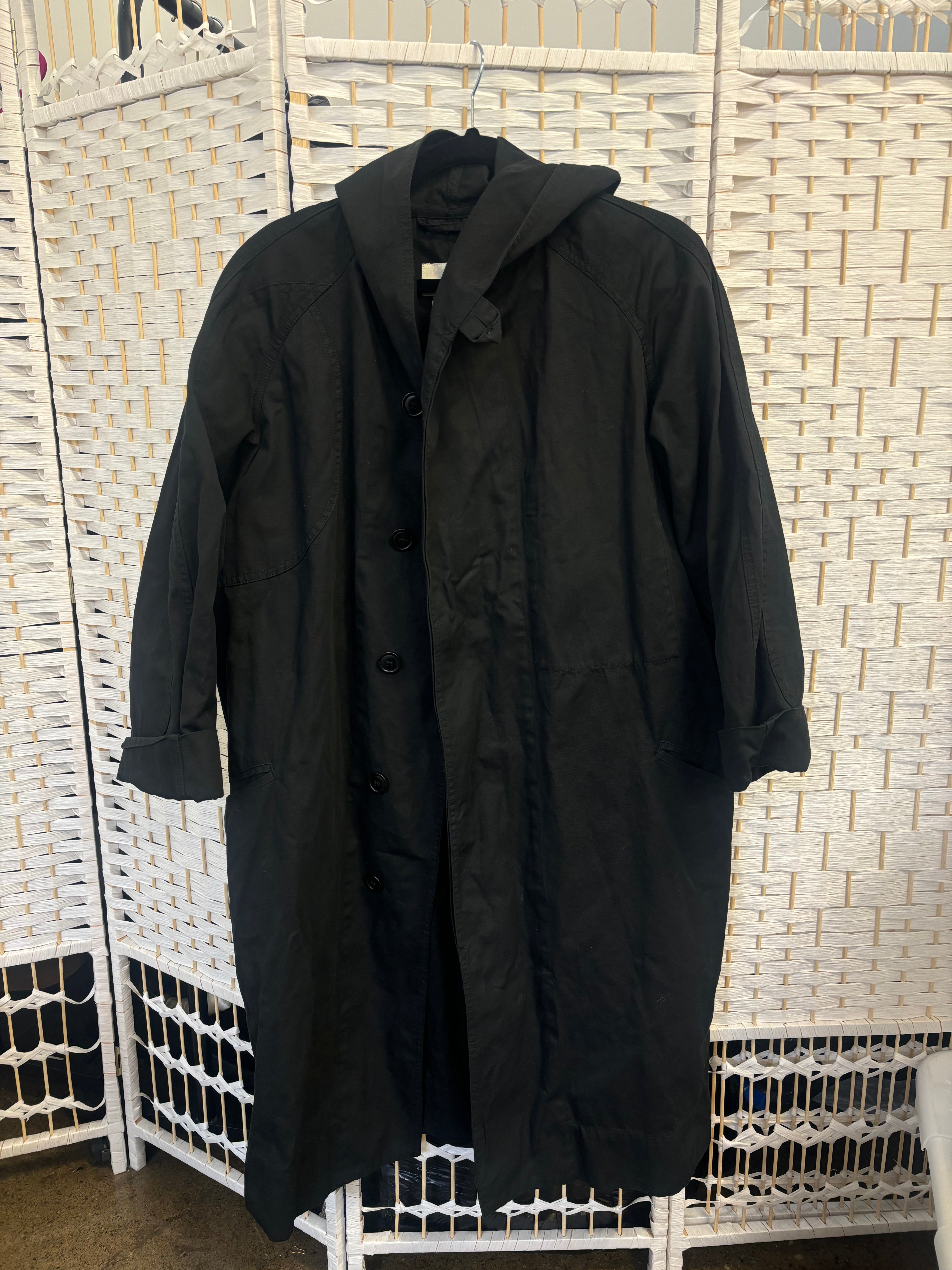 ISABEL MARANT black hooded oversized trench coat with belt