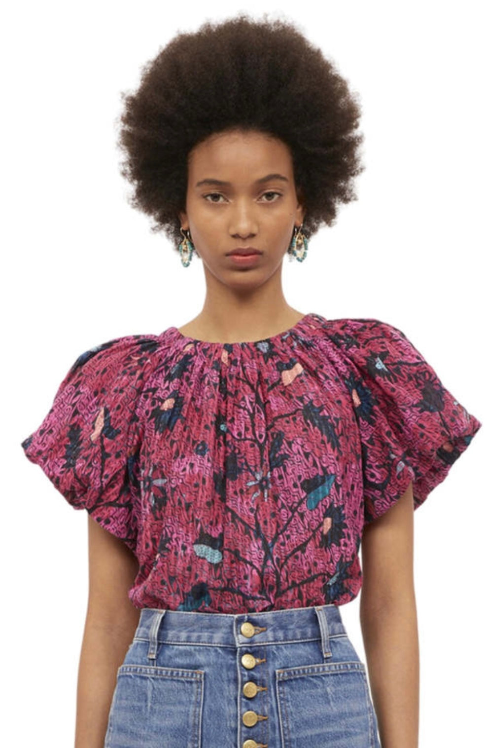 ULLA JOHNSON pink printed peasant top