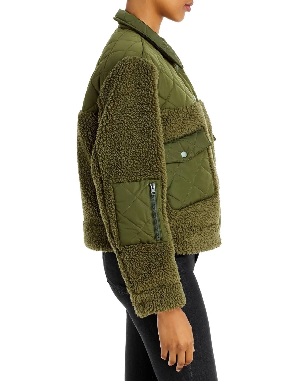 RAILS "Peyton" green sherpa + quilted sweater/jacket, button closure, pockets