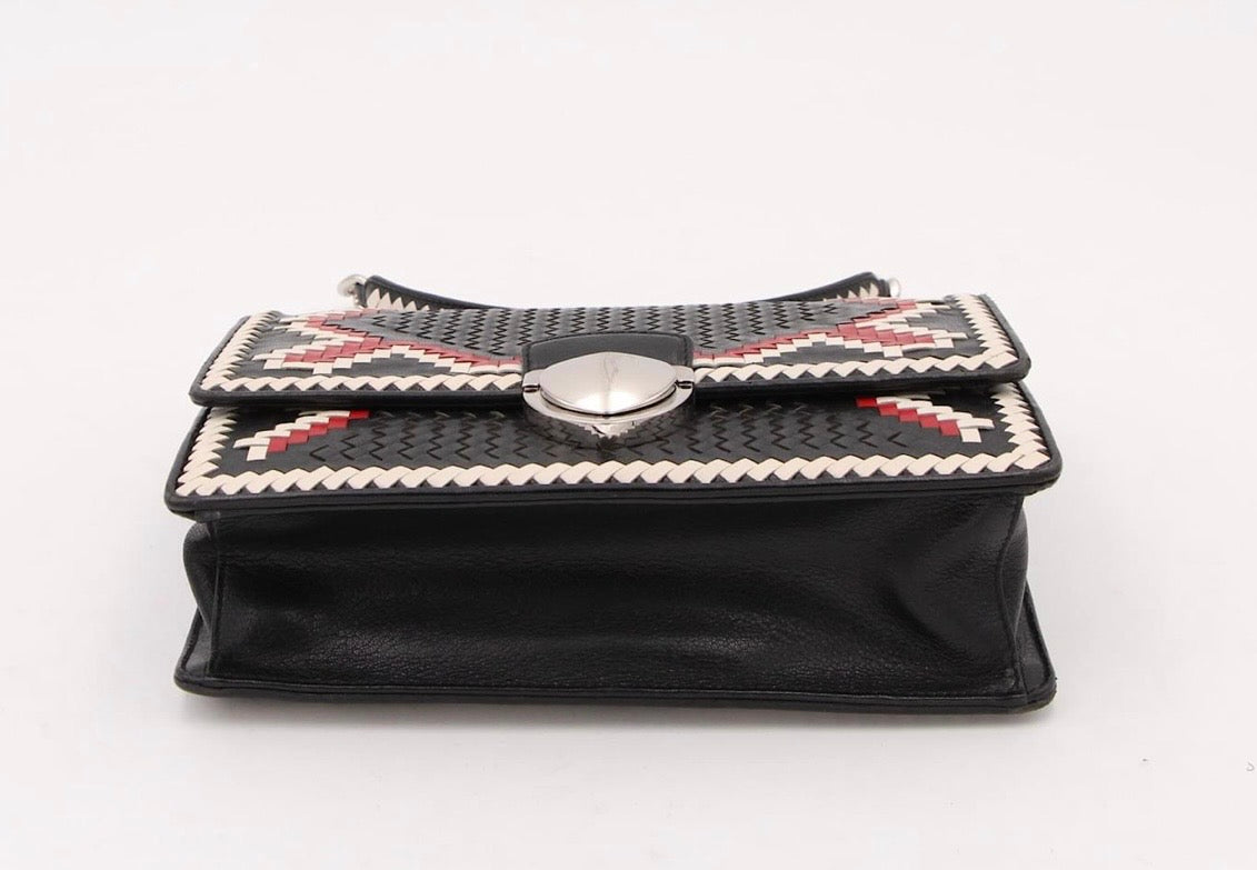 Prada Black Goatskin Woven Madras Crossbody