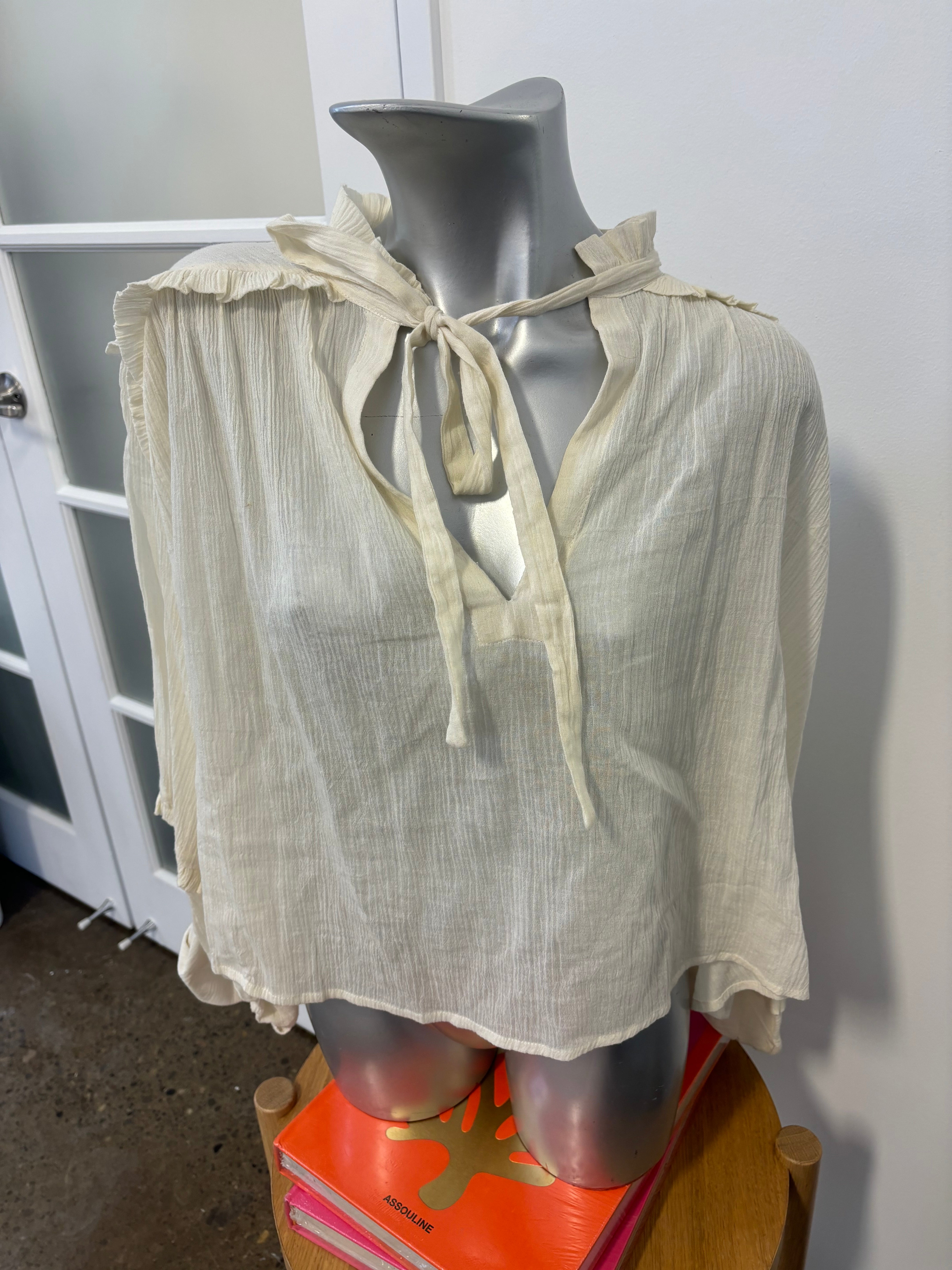 CAROLINA K cream gauze long sleeve top, puffy sleeves