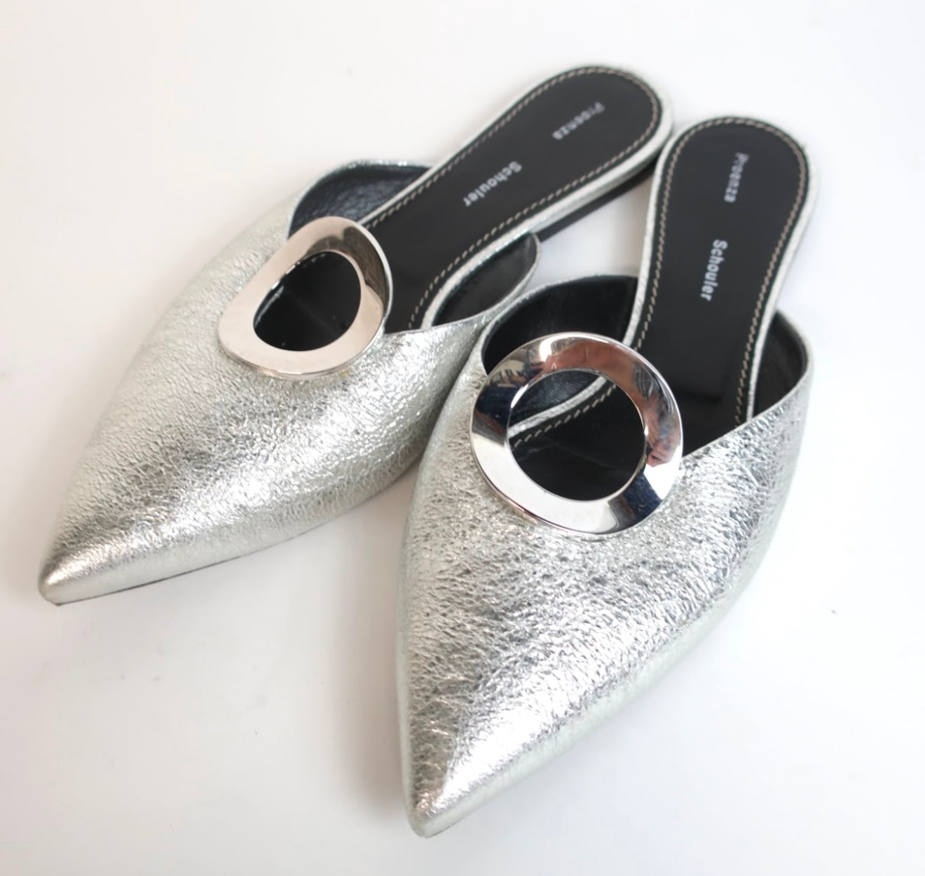 PROENZA SCHOULER silver pointy toe mules