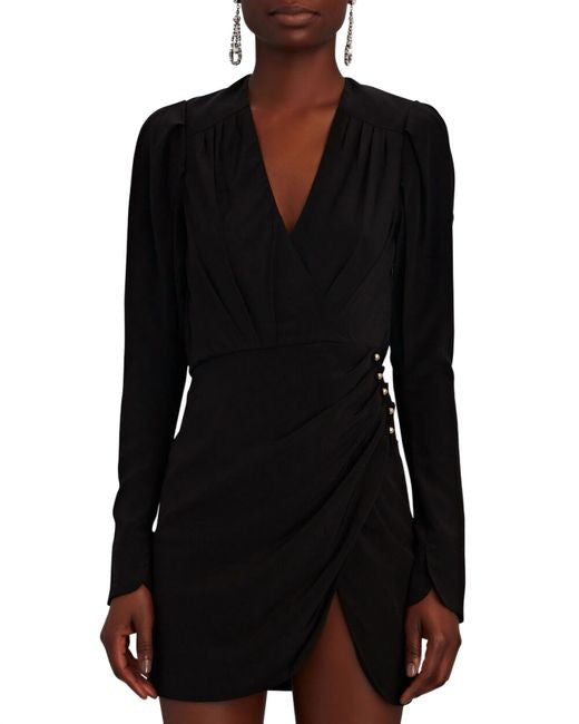 Jonathan Simkhai Black V-Neck Longsleeve Mini Dress W/ Silver Buttons