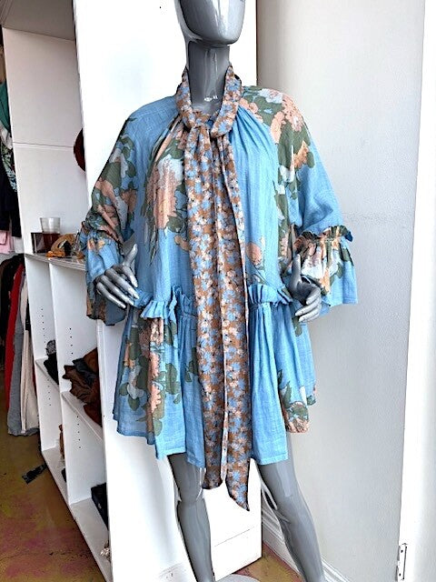 YVONNE S BLUE FLORAL COVERUP DRESS