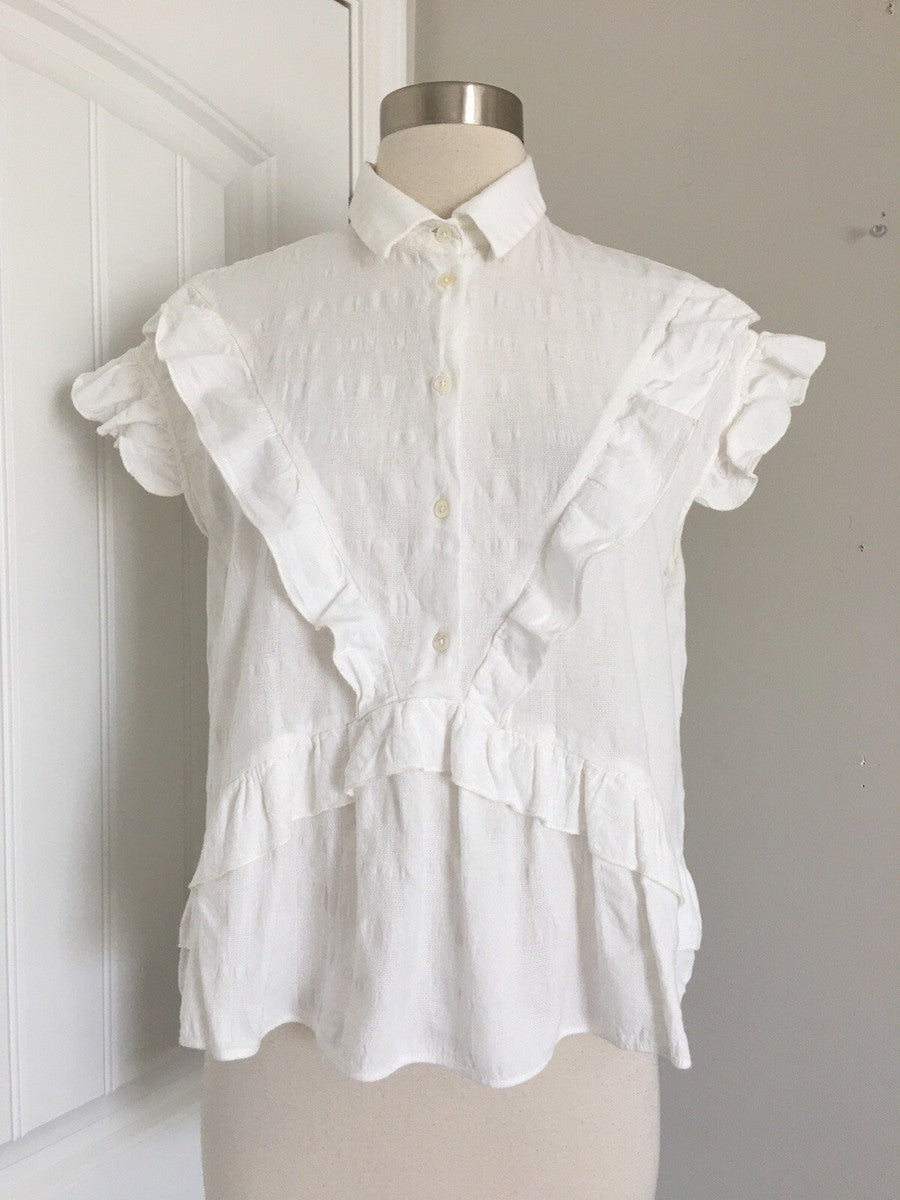 IRO ruffled white collared shirt