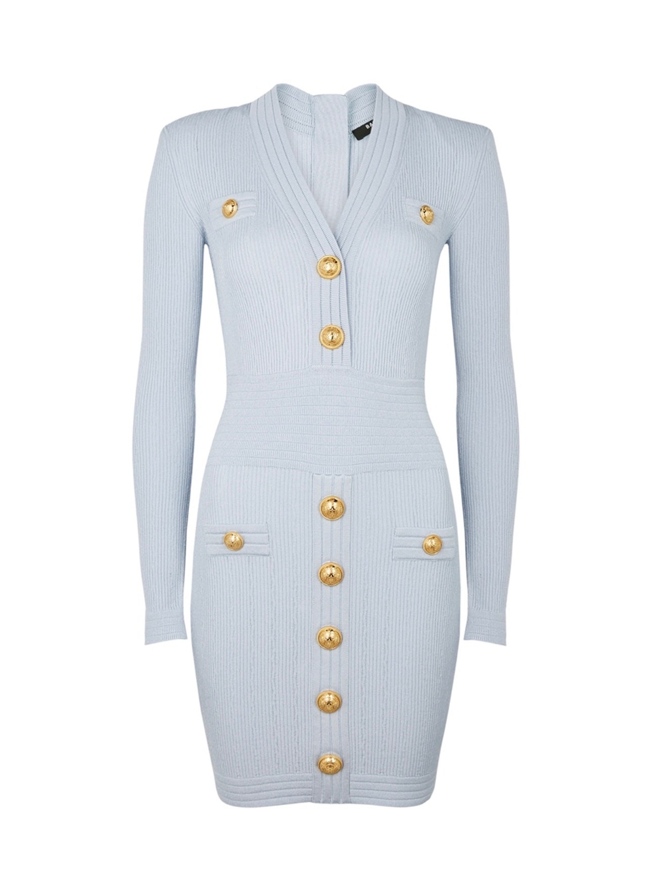 BALMAIN 
Ribbed-Knit Mini Dress - Light Blue