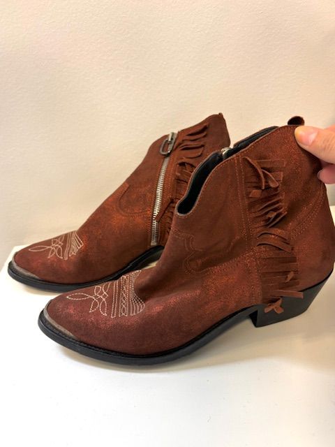 Golden Goose Copper Suede Fringe Ankle Boots