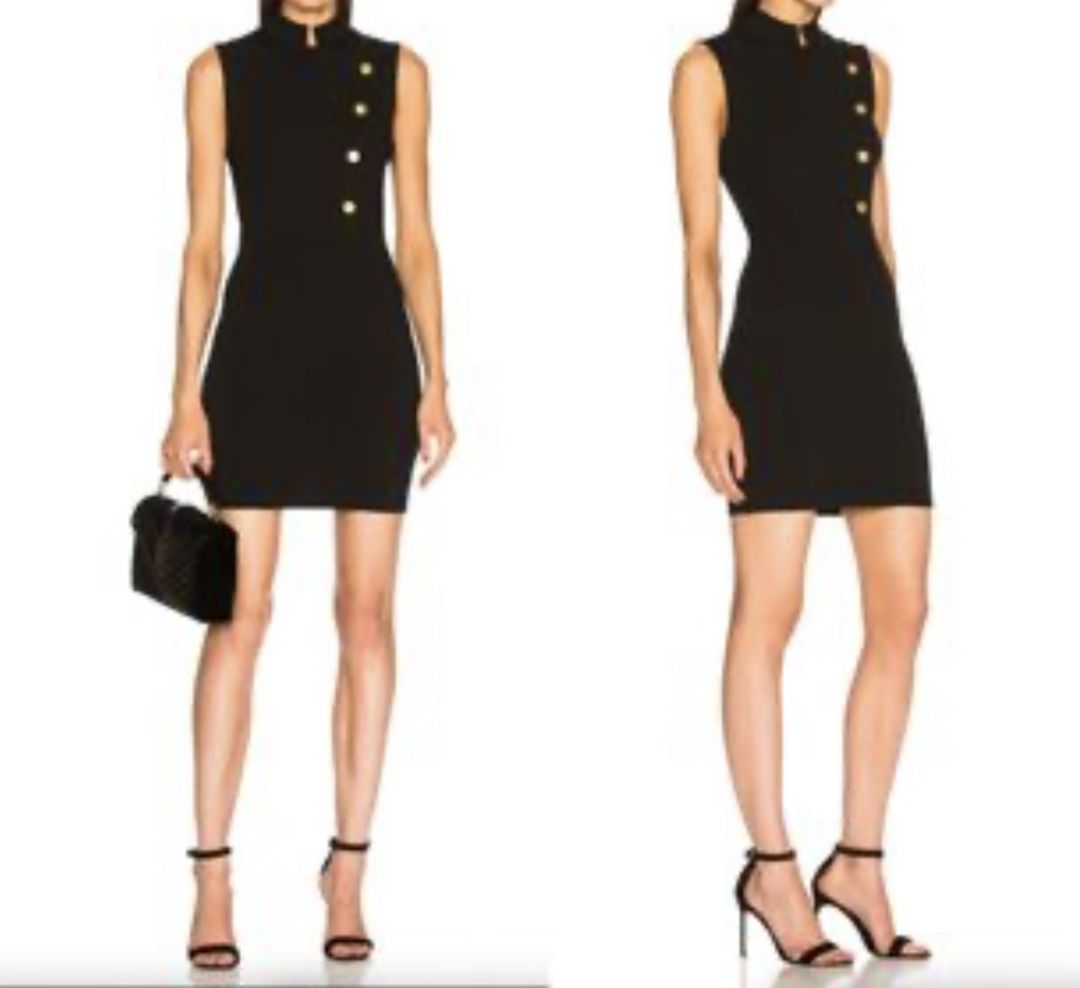 Pierre Balmain Blue Button-Front Sleeveless Dress