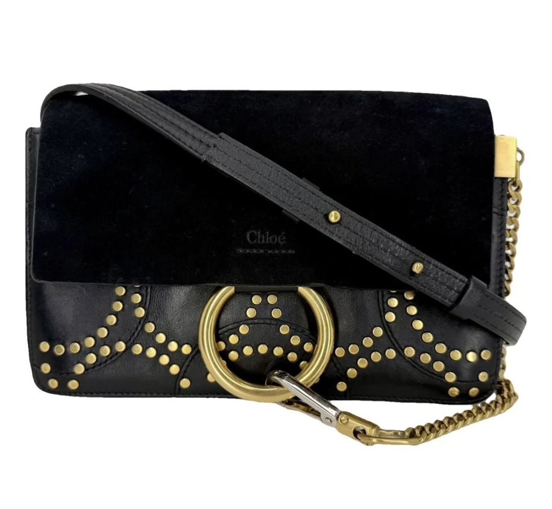 Chloe Faye Suede and Studded Leather Crossbody Bag