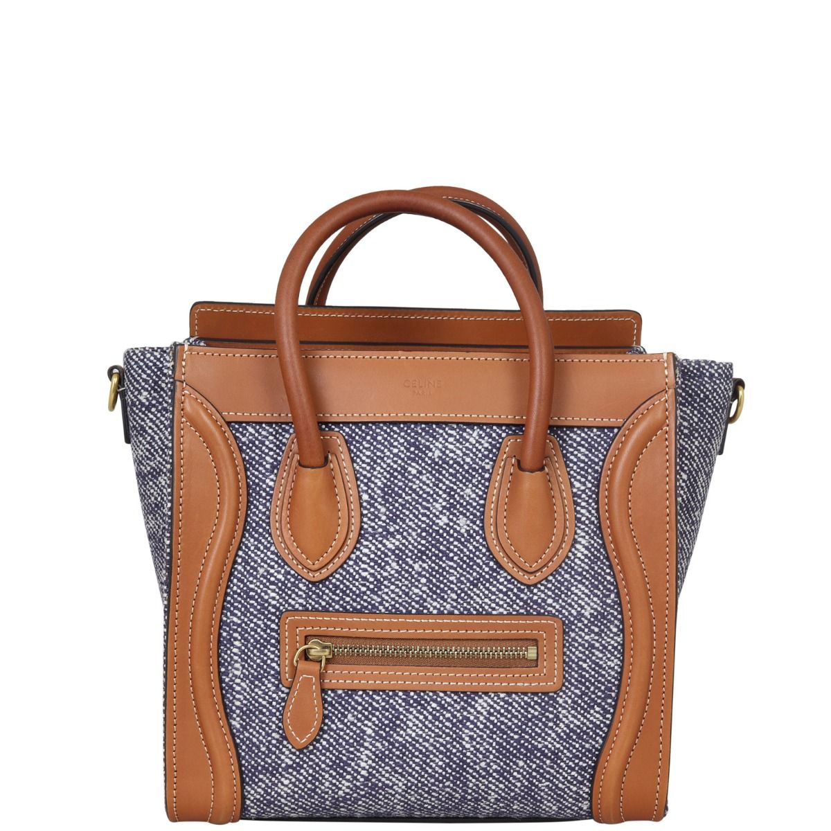 CELINE mini nano bag, brown leather and tweed