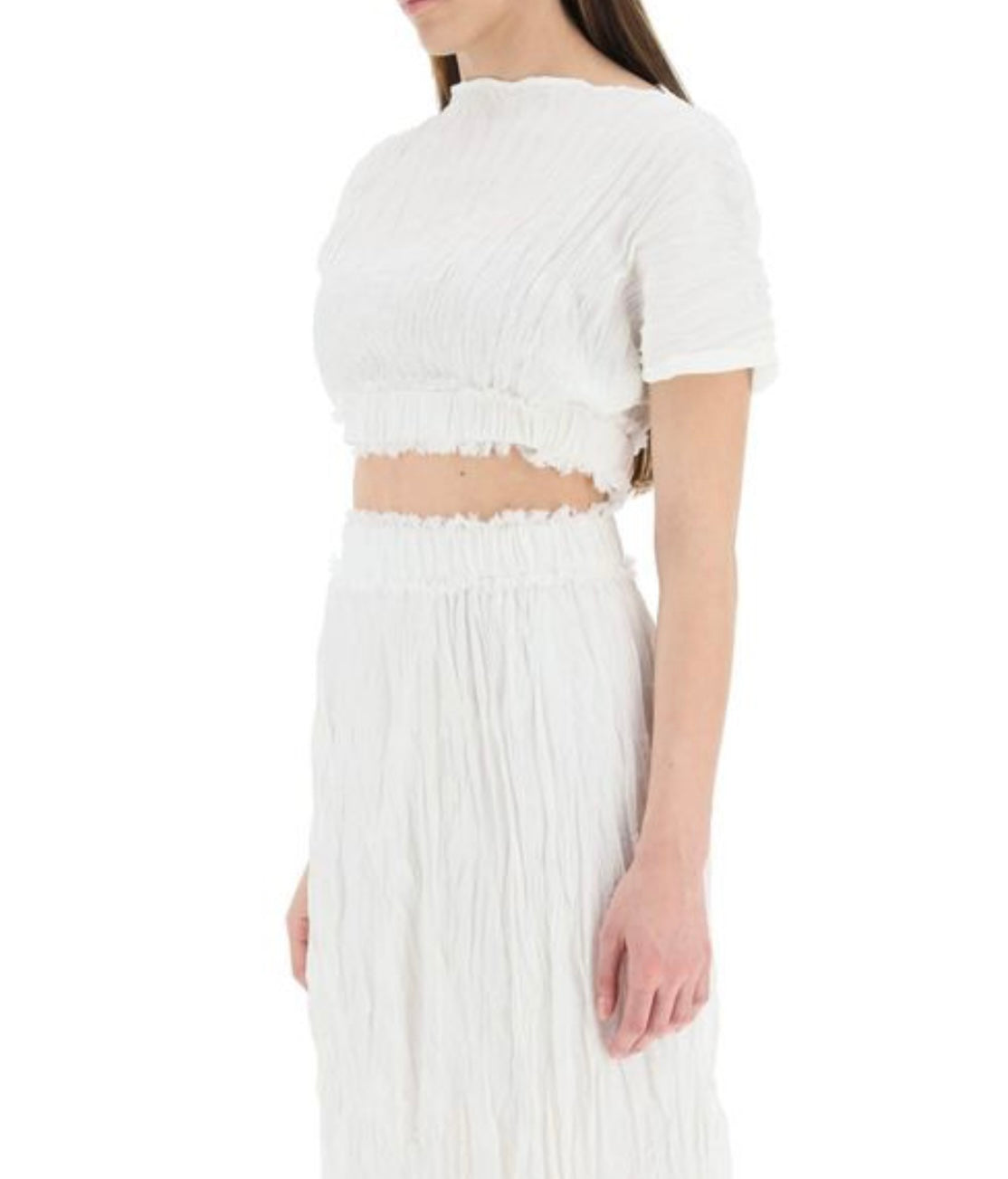 Totême - Cream Crinkled Silk Crop Top