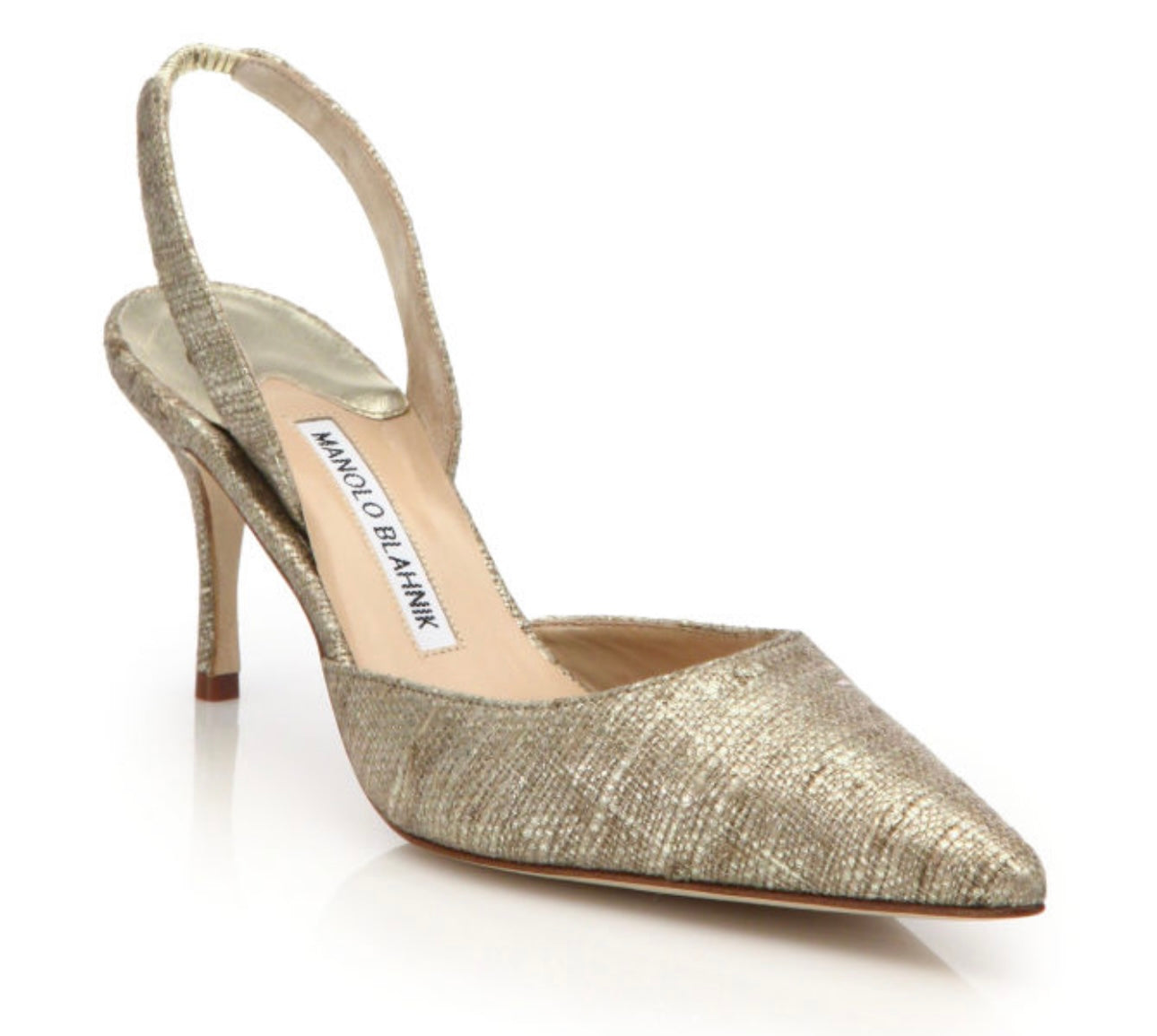 Manolo Blahnik - Carolyne Metallic Textile Slingback Pumps