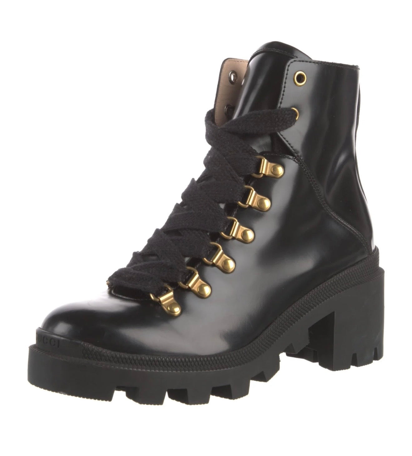 Gucci Web Accent Leather Combat Boots