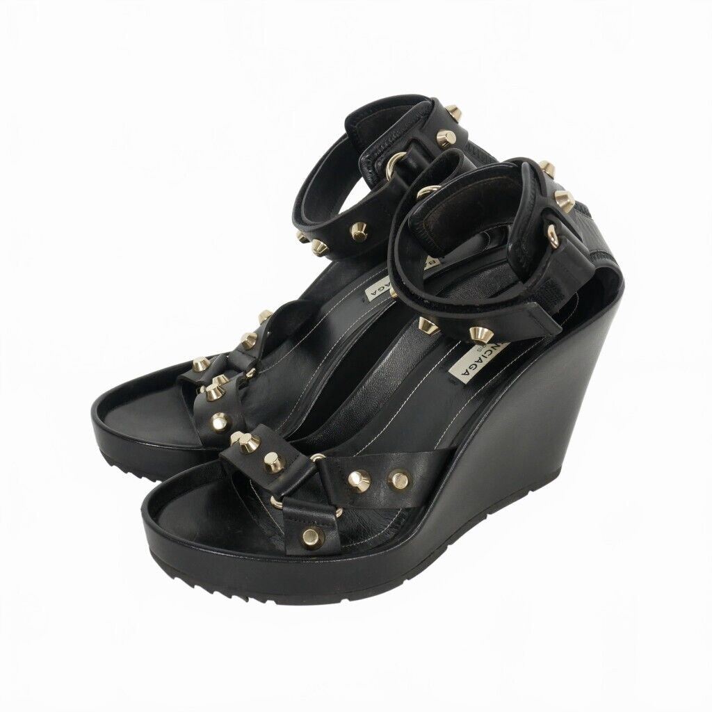 BALENCIAGA black wedge studded shoes