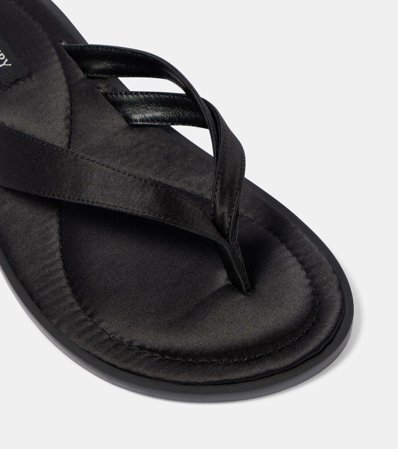 A. EMERY BLACK SATIN FLIP FLOPS