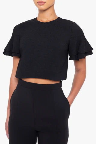 BLACK HALO black tee with ruffled sleeve and pants