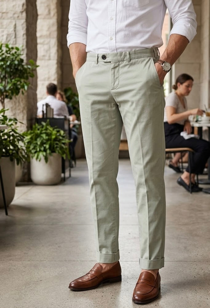 BRUNELLO CUCINELLI faded green khaki pants, italian fit