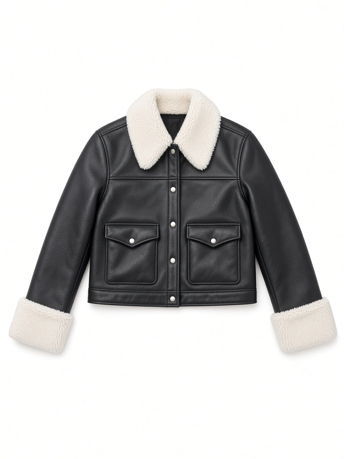 Rails Black Faux Leather Sherpa Lined Trucker Jacket