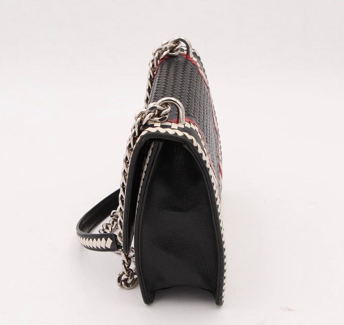 Prada Black Goatskin Woven Madras Crossbody