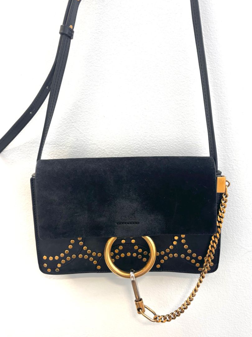 Chloe Faye Suede and Studded Leather Crossbody Bag