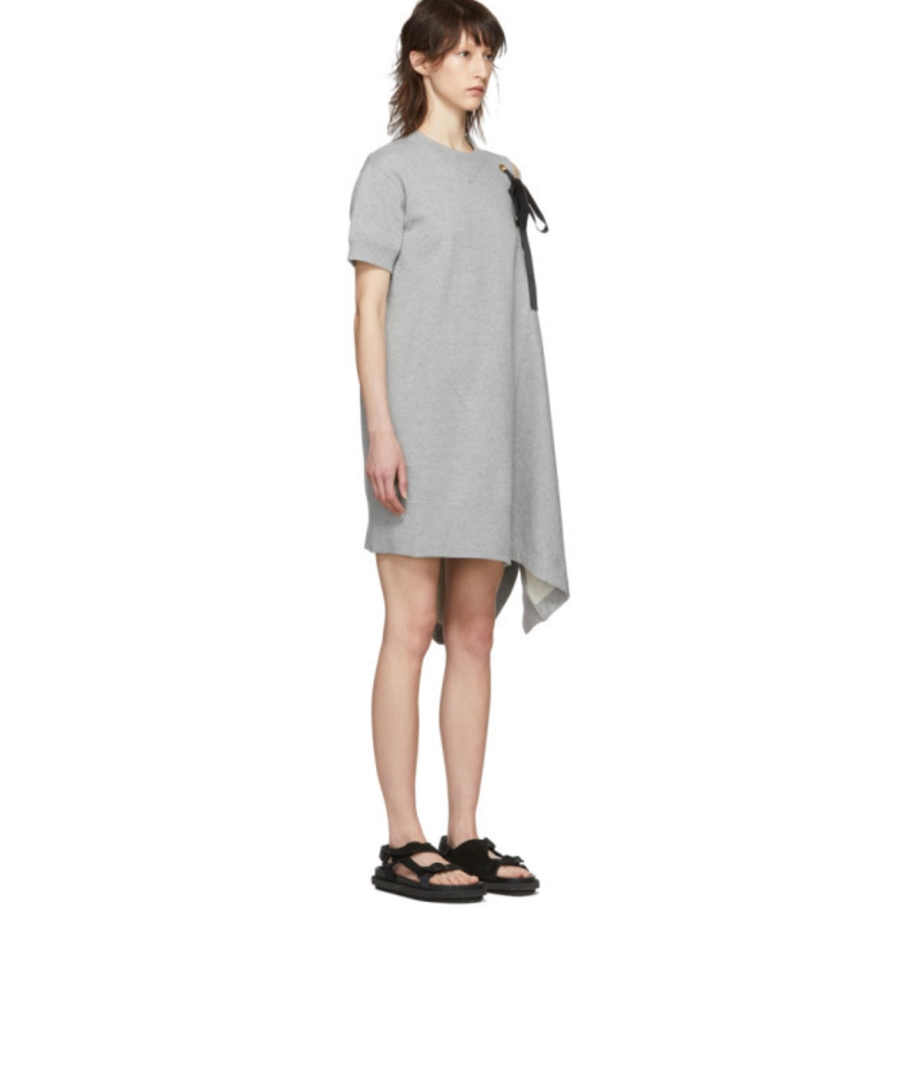 Sacai Grey Asymmetric Lace-Up Dress