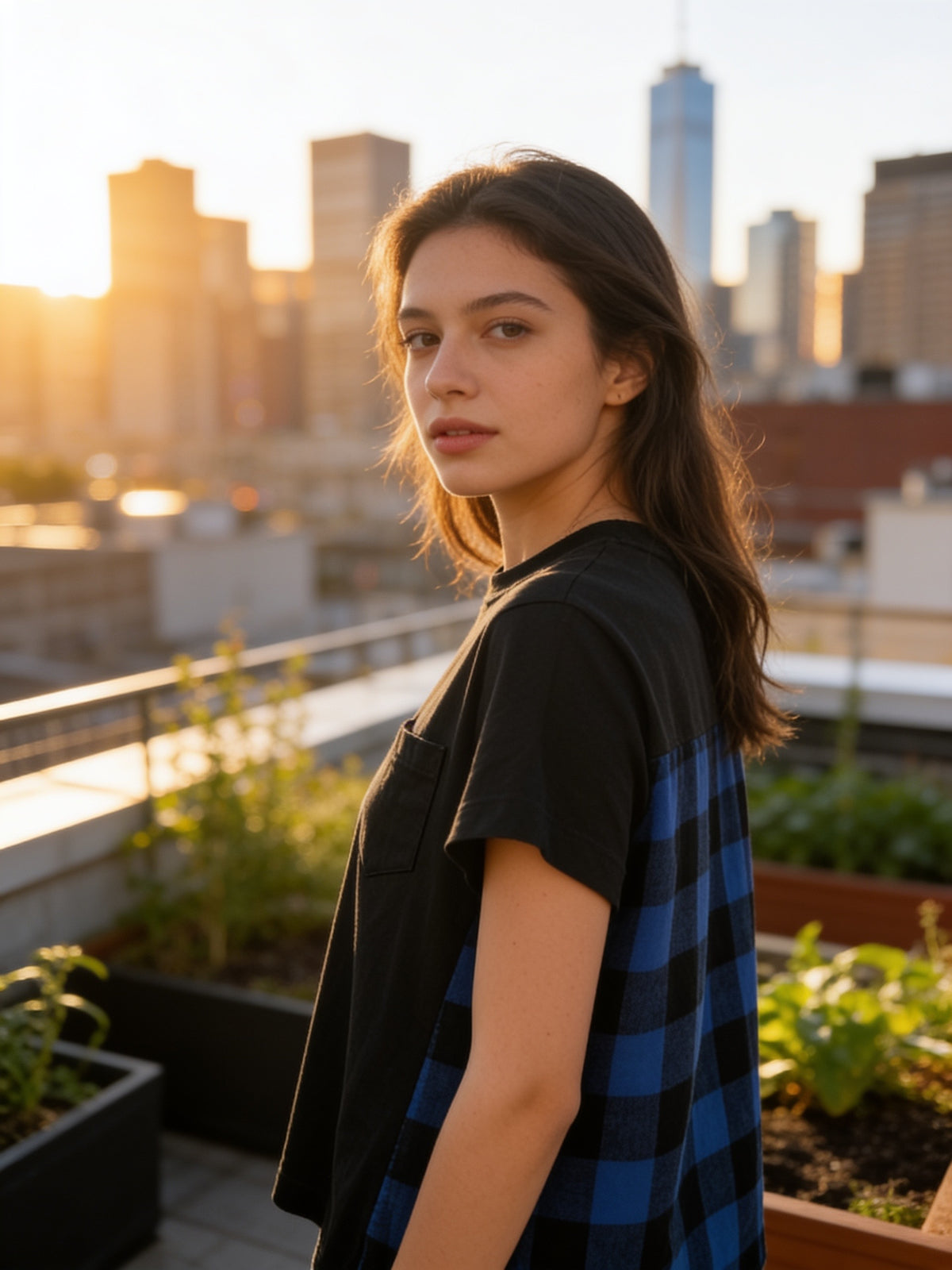 Sacai Tshirt with Plaid Flannel Back