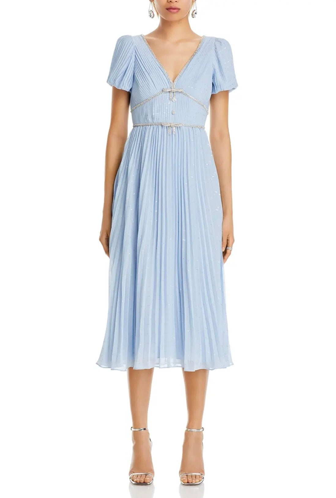 SELF-PORTRAIT  metallic chiffon midi dress