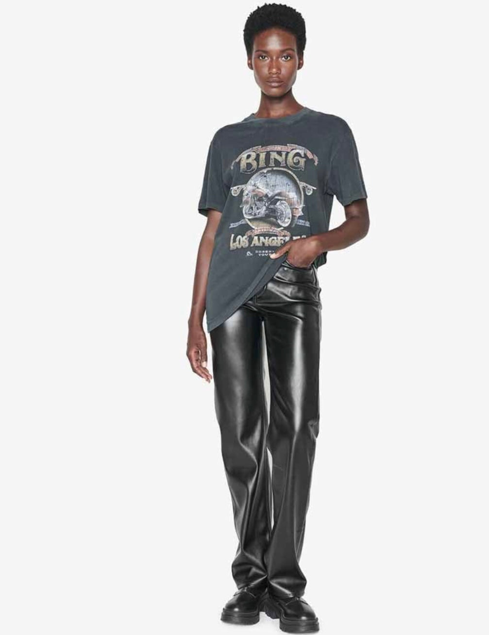 ANINE BING LILI TEE BIKER IN WASHED BLACK