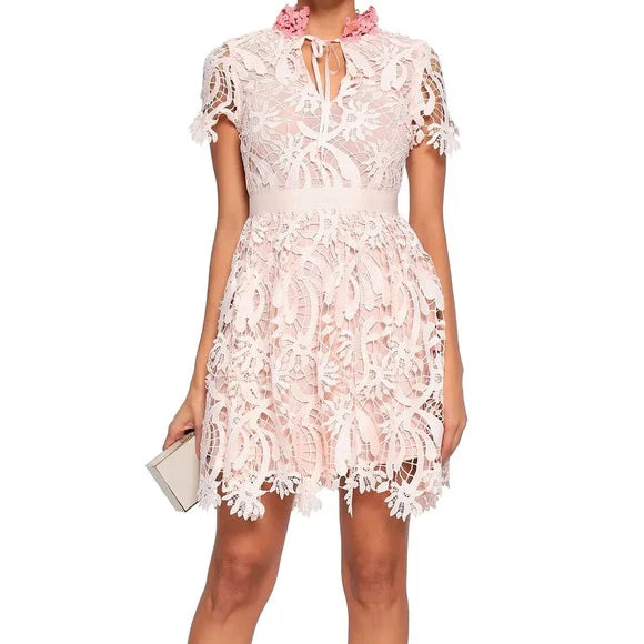 MAJE pink lace dress with lace and collar