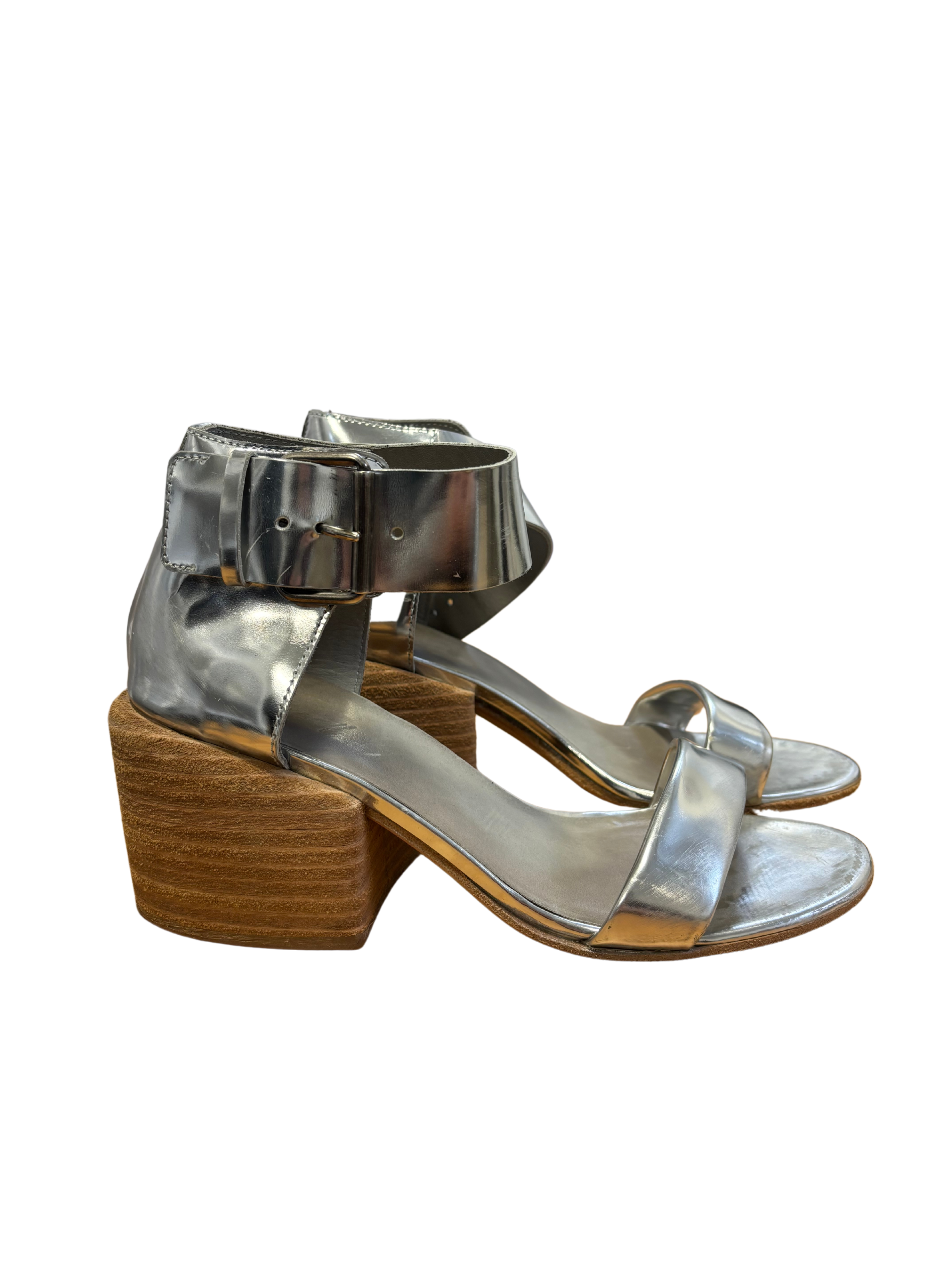 MARSELL -  silver block heel sandals, wood heel
