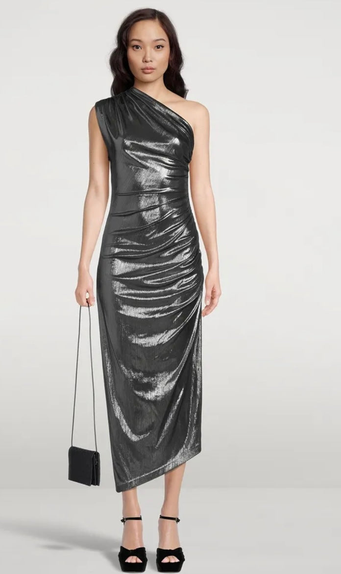 SMYTHE
One-Shoulder Lamé Cocktail Dress