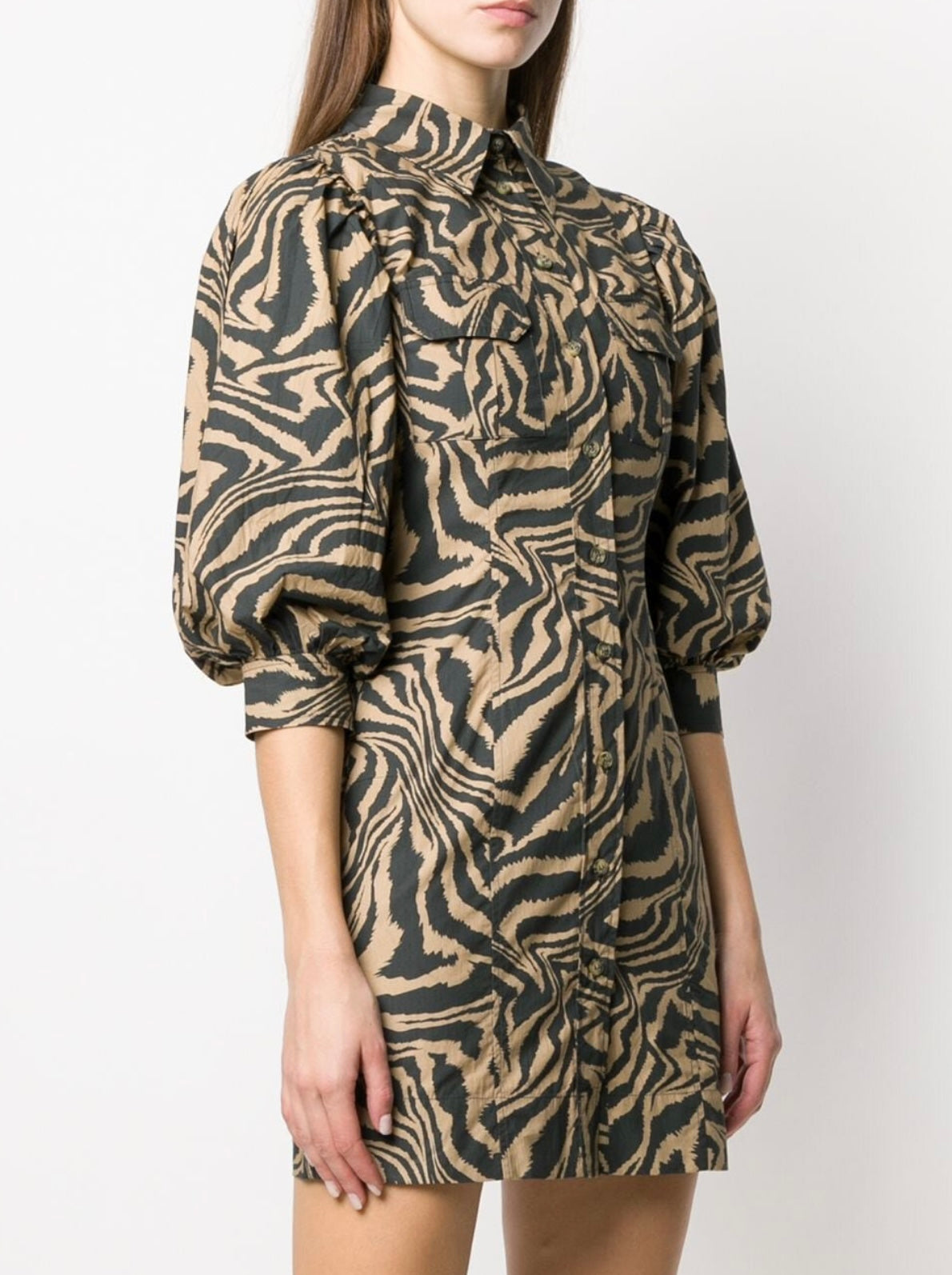 GANNI 
Swirl Tiger-Print Dress - Brown