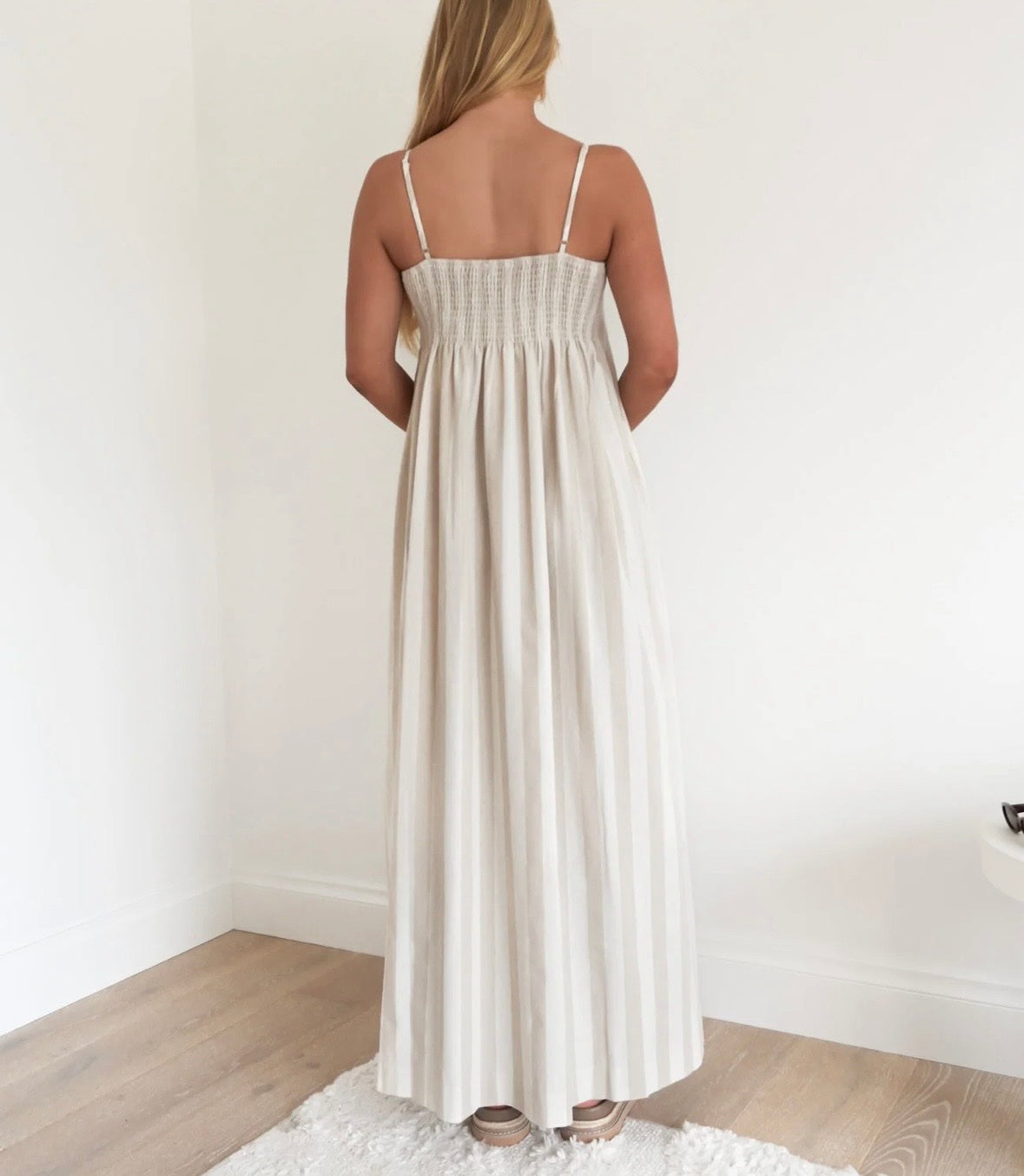 YH & Co  Ivory/Beige Sriped Midi Sundress NWT