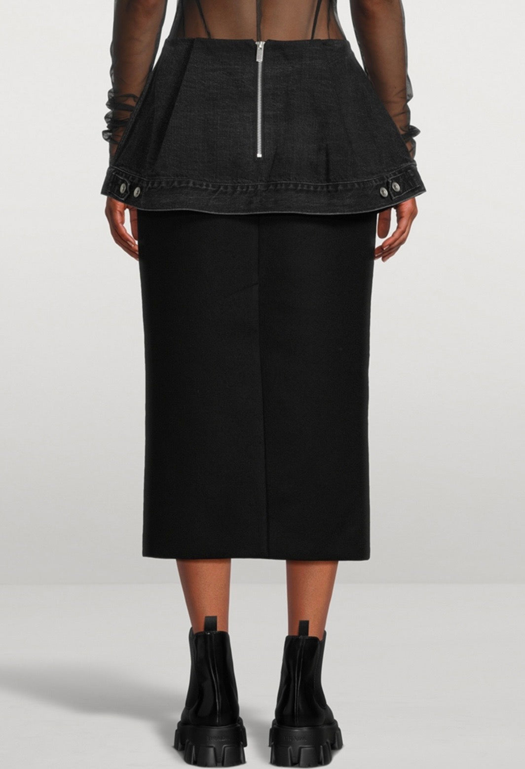 SACAI Denim Overlay Midi Skirt