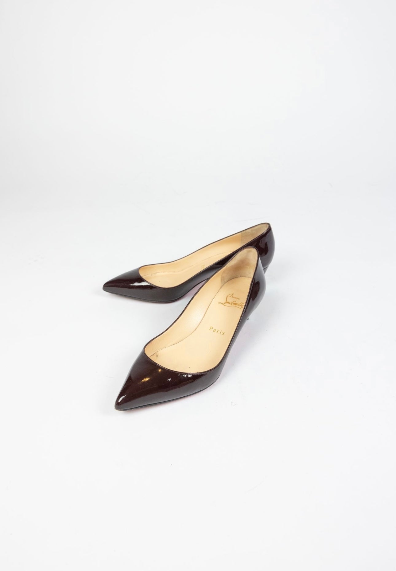 Christian Louboutin - Burgundy Patent Leather Kitten Heel Pumps
