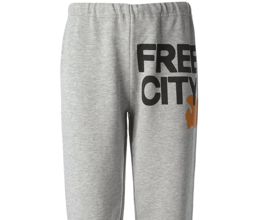 FREE CITY grey 3/4 sweats with orange bird