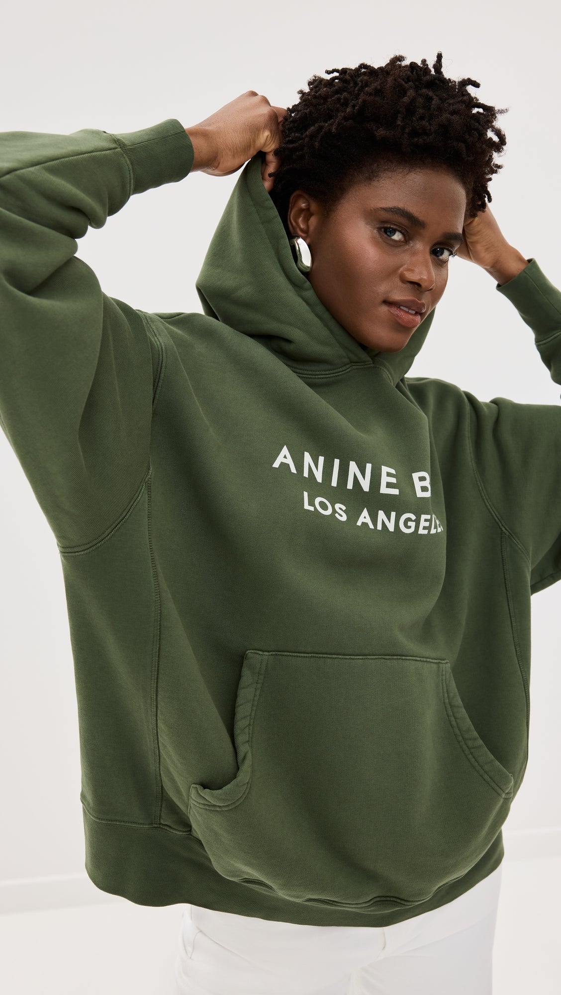Anine Bing Sage Green Logo Hooded Sweatshirt