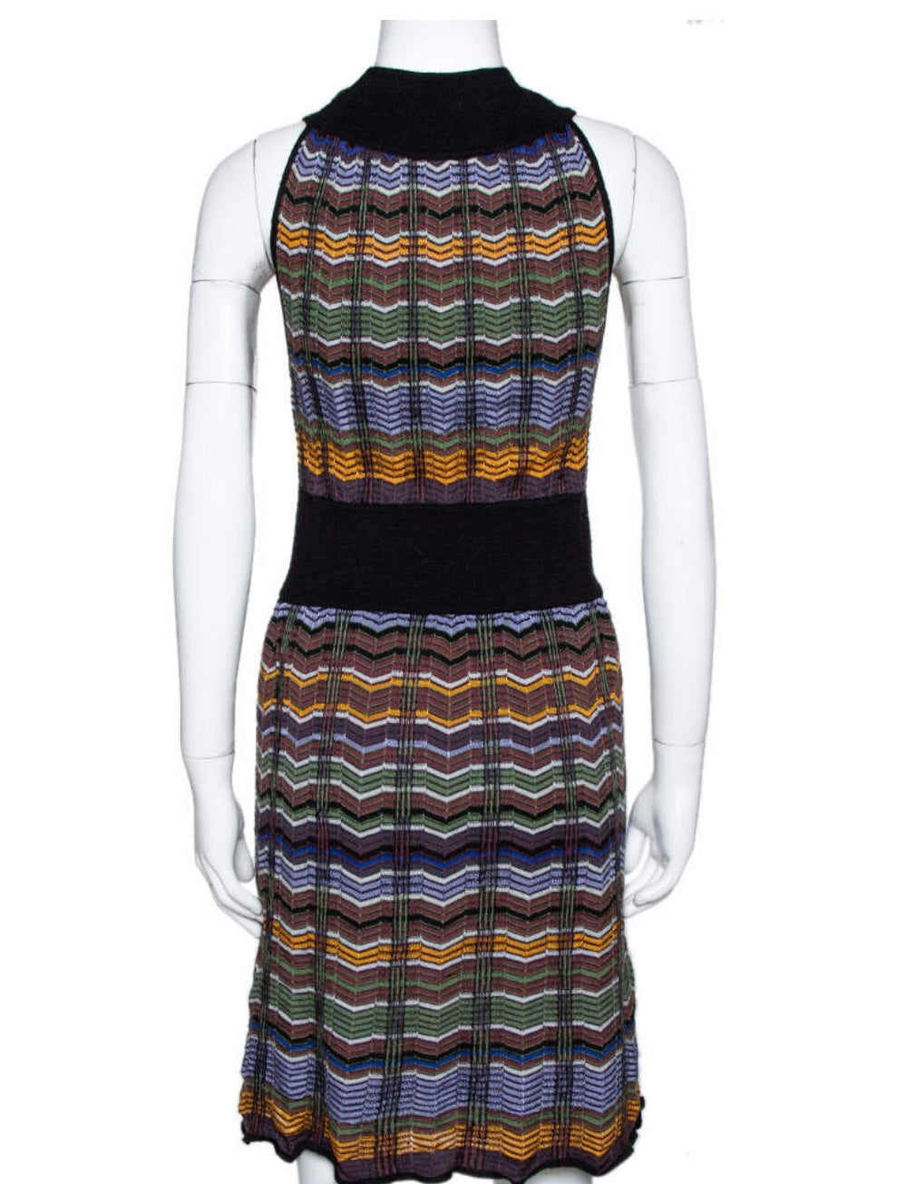 M Missoni Multicolor Zig Zag Merino Wool Blend Knit Sleeveless Dress