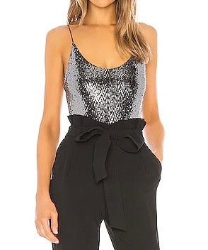 ALICE + OLIVIA black sequin bodysuit