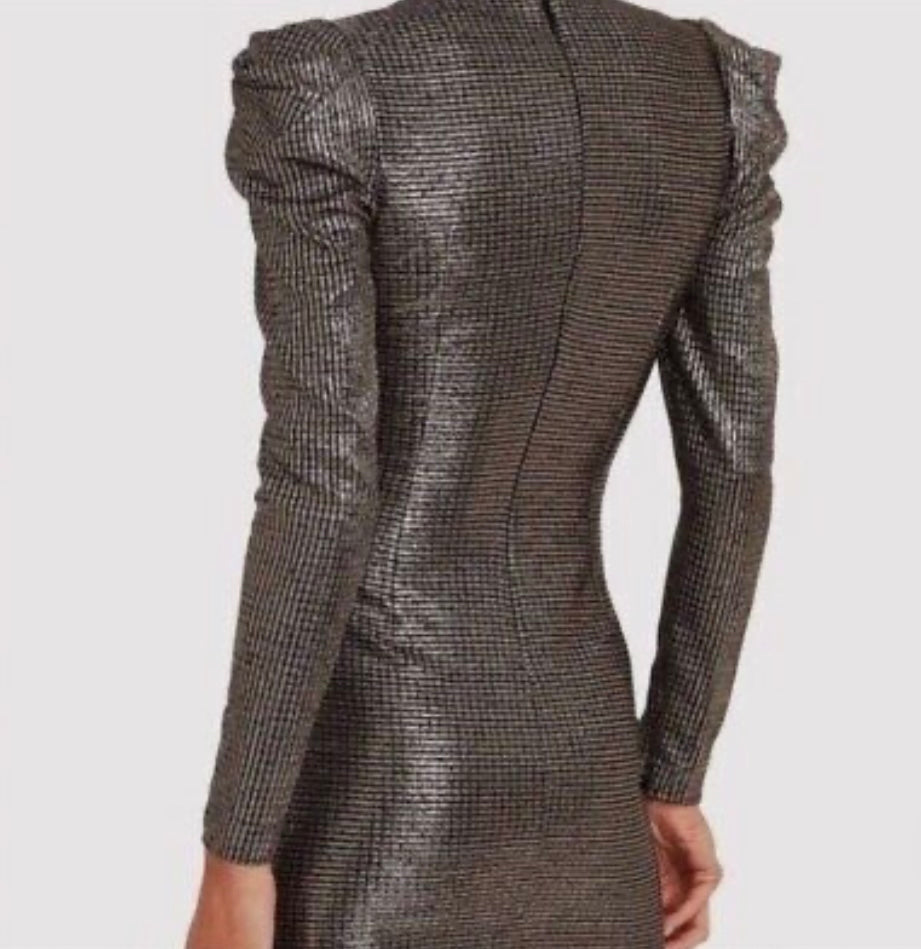 SIMKHAI- gold/black metallic Long-sleeve dress