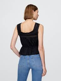 GAP black cotton tank top with lace and tie