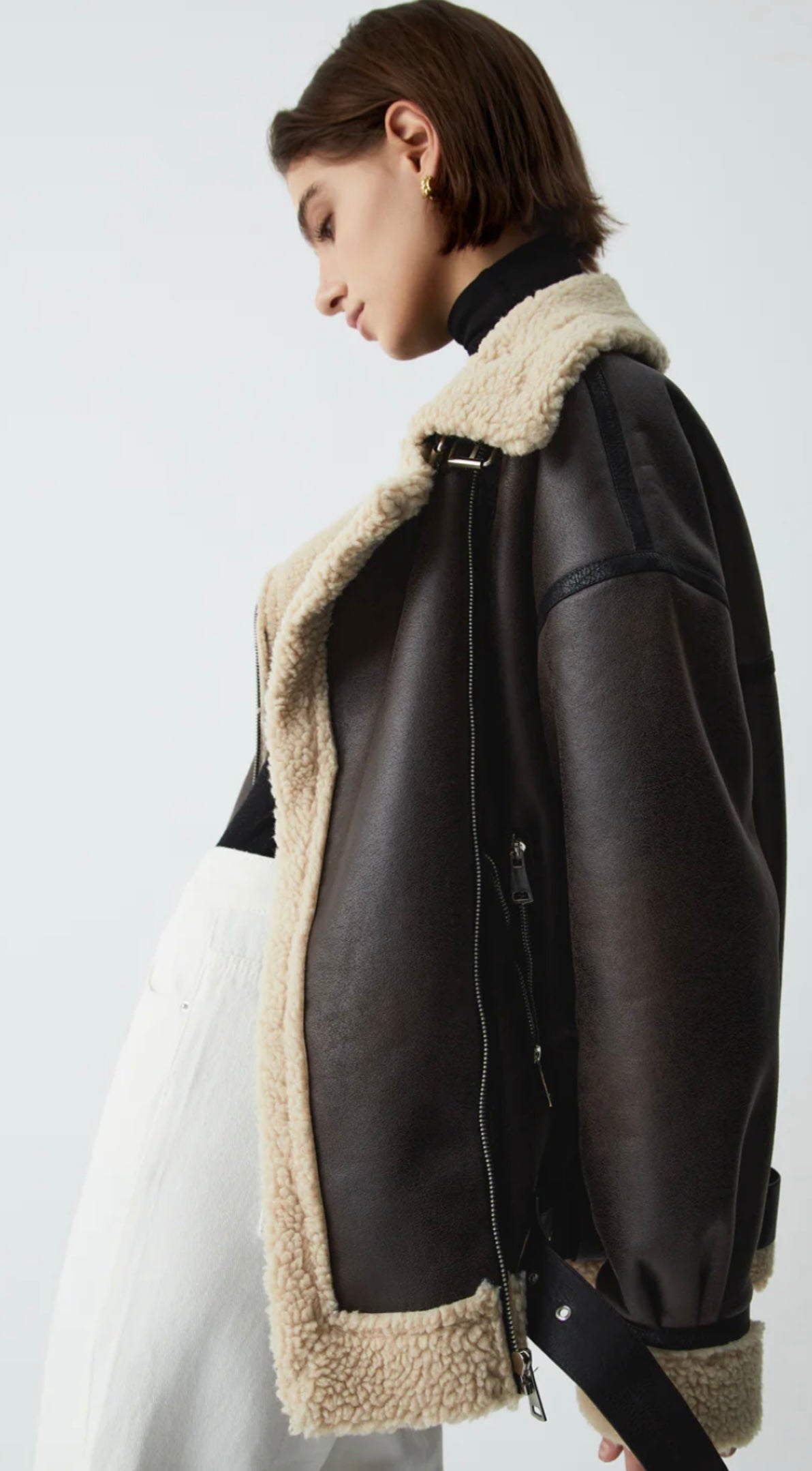 COMMENSE - Classic Sherpa Lined Shearling Leather Flight Jacket